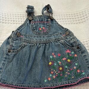 Embroidered Denim Overall Dress